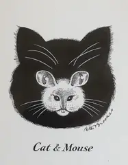 Cat and mouse by Peter Brookes, ink, sold Jan 2023