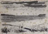 North African coastal landscape by Jean Pierre Renoir, ink and wash on paper, sold Jan 2023