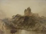 Boatman with castle ruins beyond by Anthony Vandyke Copley-Fielding, watercolour, sold Jan 2023