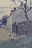 Ducks beside cottages by John McDougal, 1888, watercolour, sold Jan 2023