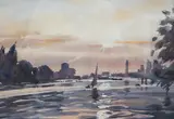 Coastal scene at sunset by Harry Reddell, watercolour, sold Jan 2023