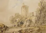 Castle and birch trees by Edmund Thornton Crawford, watercolour, offered Jan 2023