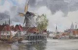 Dutch Canal scene by Louis Van Staaten, watercolour, sold Jan 2023