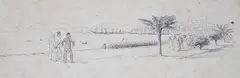 Figures promenading along the Cote d'Azur, initialled, 10 x 23cm by Randolph Caldecott, ink, sold Jan 2023