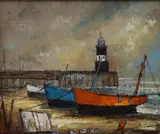 Harbour scene by Julien Porisse, oil on canvas, sold Dec 2022