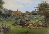 Farm scene by E. Matthew Hale, 1888, oil on wood, sold Dec 2022