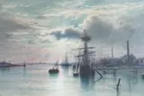 Merchant ships moored in Shoreham harbour by Frederick Miller, 1880, watercolour, sold Dec 2022