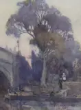 Figures beside a canal by William Archibald Gunn, watercolour, sold Dec 2022