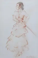 Woman holding a riding cropconté chalk and by William Russell Flint, pencil, sold Dec 2022