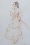 Woman holding a riding cropconté chalk and by William Russell Flint, pencil, sold Dec 2022