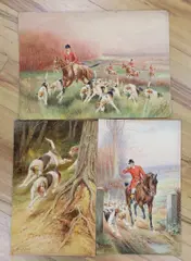 Hunting scenes by George Rankin, watercolor, sold Dec 2022