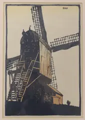 Windmill, Enkhuisen, Holland by Eric Hesketh Hubbard, engraving, sold Dec 2022