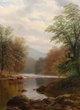 River Wharf near Bolton Woods by William Mellor, Oil on canvas relined, sold Dec 2022