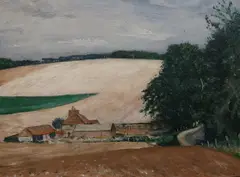 Farm in a landscapeoil on wooden by Christopher Richard Wynne Nevinson, oil on wood, sold Dec 2022
