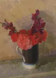 Geraniums and Antirrhinumsoil on boardsigned by Henry Lamb, oil on board, sold Dec 2022