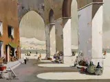 Figures beneath arches by Cecil Rochfort D'Oyly-John, oil on canvas, sold Dec 2022