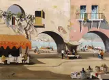 Café in arches by Cecil Rochfort D'Oyly-John, oil on canvas, sold Dec 2022