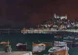 Mediterranean coast at night by Cecil Rochfort D'Oyly-John, oil on canvas, sold Dec 2022