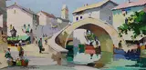 Bruges, near Brussels, Belgium by Cecil Rochfort D'Oyly-John, oil on canvas, sold Dec 2022