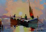 'Dawn Fishermen of French coast at St Tropez by Cecil Rochfort D'Oyly-John, oil on canvas, sold Dec 2022