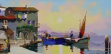 Fishing boats in the South of France' oil on canvas signed 35 x 71cm ***CONDITION REPORT*** Good original condition, plain gold frame, artist label verso by Cecil Rochfort D'Oyly-John, oil on canvas, sold Dec 2022