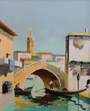 Off the Grand Canal, near Place Masco, Venice, Italy' oil on canvas signed 60 x 49cm ***CONDITION REPORT*** An unusual size and composition for the artist by Cecil Rochfort D'Oyly-John, 1987, oil on canvas, sold Dec 2022