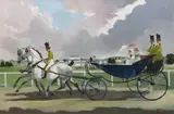 Ladies in a carriage passing a racecourseoil on by Doris Zinkeisen, oil on canvas, sold Dec 2022