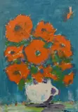 Marigolds by James Lawrence Isherwood, oil on board, sold Dec 2022