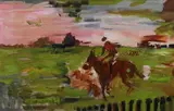 Red Rum' oil on board signed and titled verso, with price 139gns 39 x 59cm ***CONDITION REPORT*** Good untouched condition, modern gold frame by James Lawrence Isherwood, oil on board, sold Dec 2022