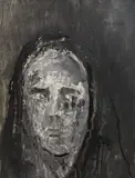 Shawled gray woman by James Lawrence Isherwood, oil on panel, sold Dec 2022
