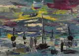 People at lake by James Lawrence Isherwood, oil on board, sold Dec 2022