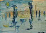Rain Wigan by James Lawrence Isherwood, oil on board, sold Dec 2022