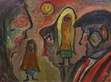 Cap Man, Shawl Woman by James Lawrence Isherwood, oil on board, sold Dec 2022