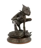A Chelsea Flower Show Centenary bronze of a crouching pixie tickling a trout by David Goode, bronze, sold Dec 2022