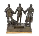 A large bronze group of a dignitary greeting two men by Ladislav Šaloun, bronze, sold Dec 2022