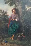 Young girls in summer and winterpair of oils on wooden by Henry Campotosto, sculpture, sold Dec 2022