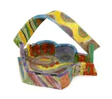 A multicoloured glazed stoneware dish or basket by Angus Suttie, sculpture, sold Dec 2022