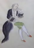 The Count, Dressing Gown by Oliver Messel, pencil and watercolour on paper, sold Dec 2022