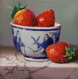 Strawberries with China Bowl by Raymond Campbell, oil on panel, sold Dec 2022