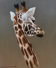 Giraffe by Colin John Chandler, 1997, oil on board, sold Dec 2022