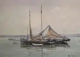 Rochester fishing boats by Alan Simpson, oil on canvas, sold Dec 2022