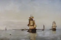Shipping off the Dutch coast by Jan Frederik Schütz, oil on canvas, sold Dec 2022