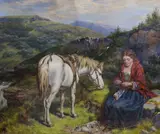 Woman and pony in the Highlands by Isaac Henzell, 1864, oil on canvas, sold Dec 2022