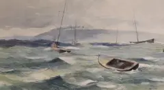 Yacht moored in a rough sea by John Alford, watercolour, sold Dec 2022