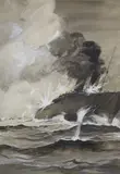 Merchant ship under attack by George Soper, watercolour and gouache on paper, sold Dec 2022
