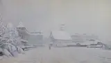 Snowing in Davos, Switzerland by George Nelson, watercolour, sold Dec 2022