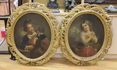 Scottish youth holding a hawk and girl with a dove, pair of oleographs she signed in the plate and dated 1856, ovals, 71 x 58cm by Edwin Henry Landseer, 1856, print (other), sold Dec 2022