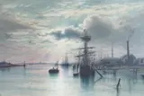 Merchant ships moored in Shoreham harbour by Frederick Miller, 1880, watercolour, sold Dec 2022