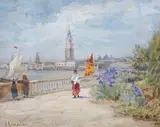 Overlooking Venice lagoon by James Aumonier, watercolour, offered Dec 2022