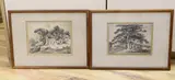 View of a cottage and tree beside a fence, Palser Gallery labels verso, 16 x 21cm by Thomas Monro, charcoal on paper, sold Dec 2022